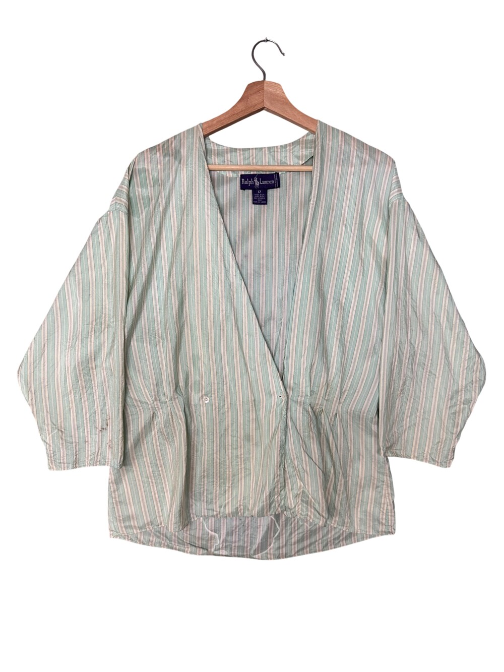 Vintage Ralph Lauren purple Label Kimono Top Womens 12 Green Striped Silk